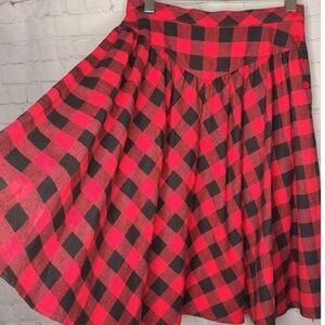 Vtg ILGWU Red Black Buffalo Plaid Skirt Sz S Waist 26"